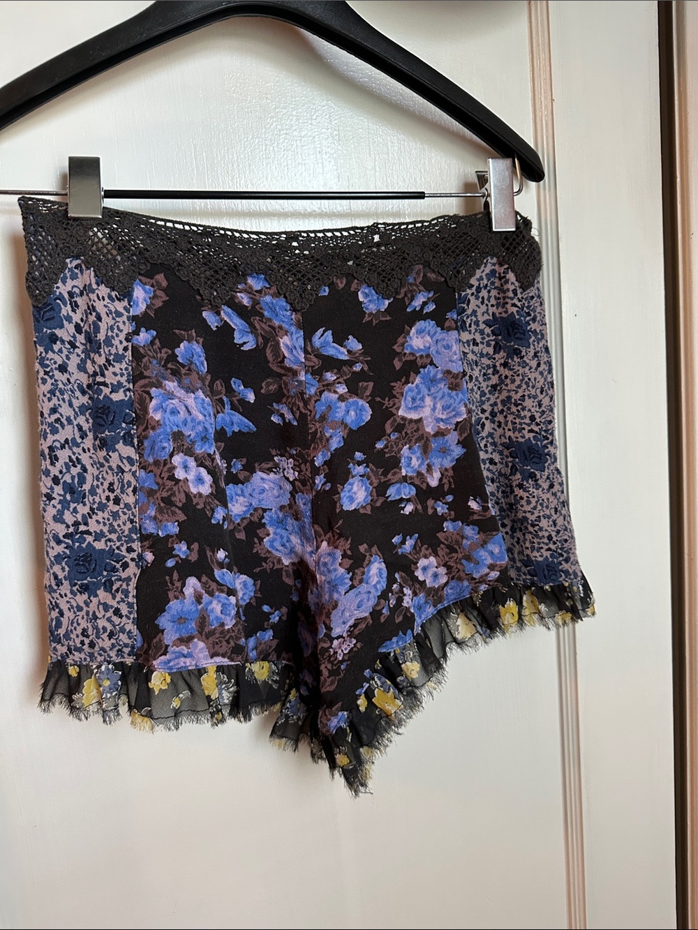 Free People FB Floral Lace-Trim Sleep Shorts with Blue and Yellow Accents
